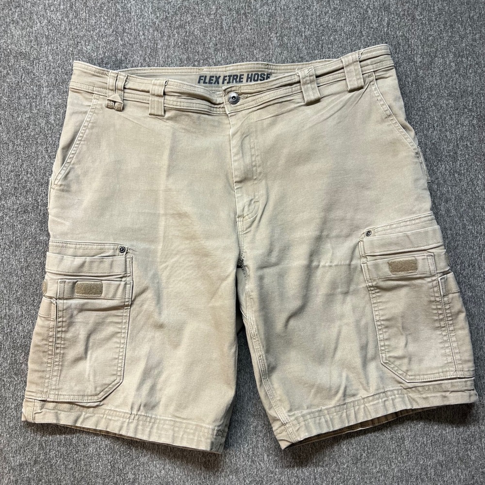 Duluth Trading Co Flex Fire Hose Cargo Shorts Mens 40 Relaxed Fit Khaki Tan Work